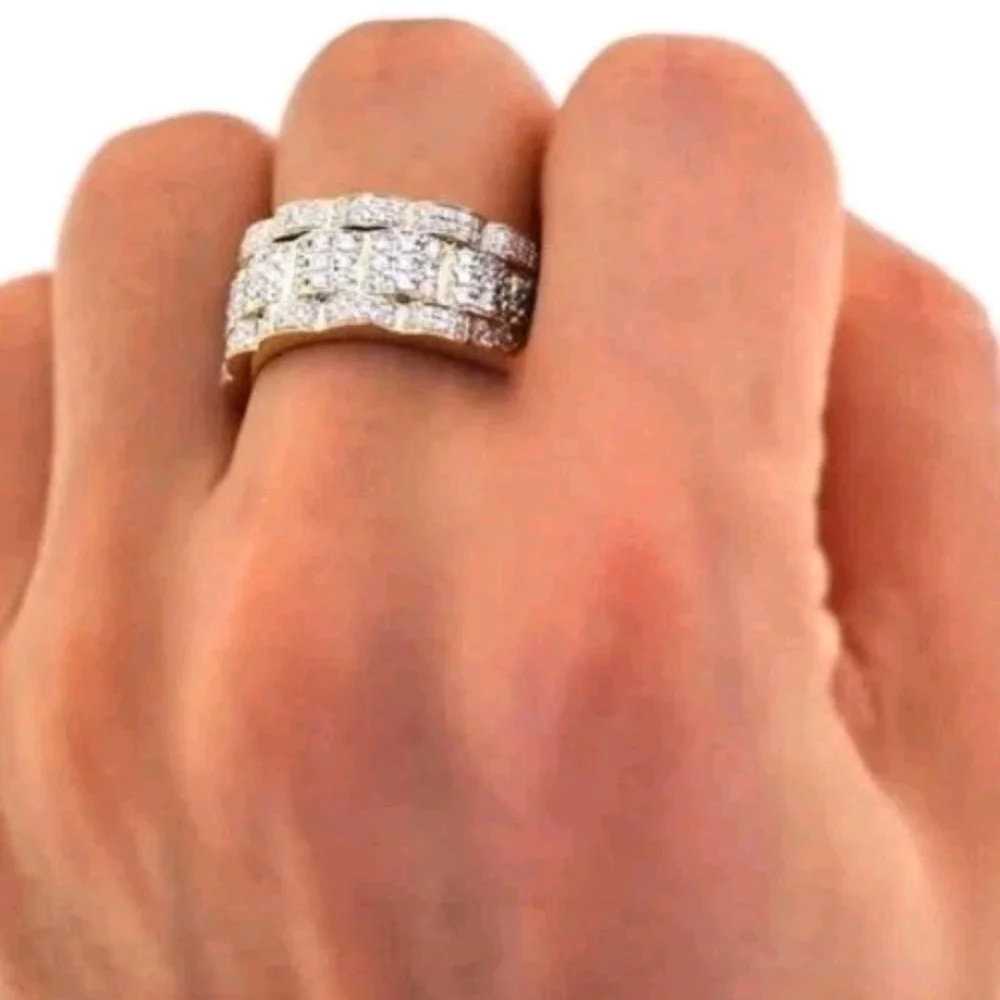 Exquisite Luxurious Micro Pave Cubic Zirconia Hip Hop Blinged Out Ring For Men